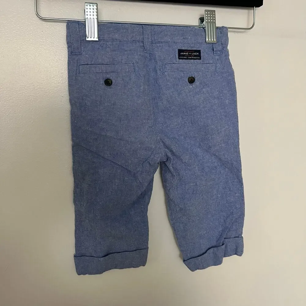 Janie and Jack Blue Linen Blend Roll Cuff Pants Toddler 18-24M Summer Casual Boy